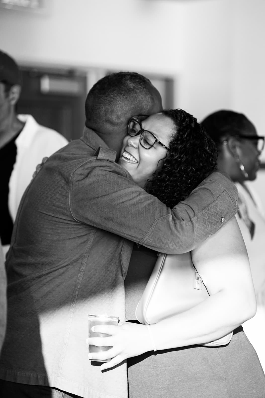 A hug in black and white